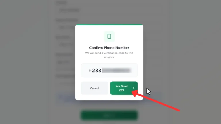 GoG ePay Services 6 GoG ePay Services OTP verification popup showing Confirm Phone Number and Send OTP button