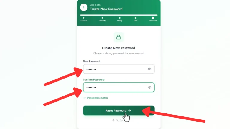 GoG ePayslip password reset page showing new password fields and Reset Password button