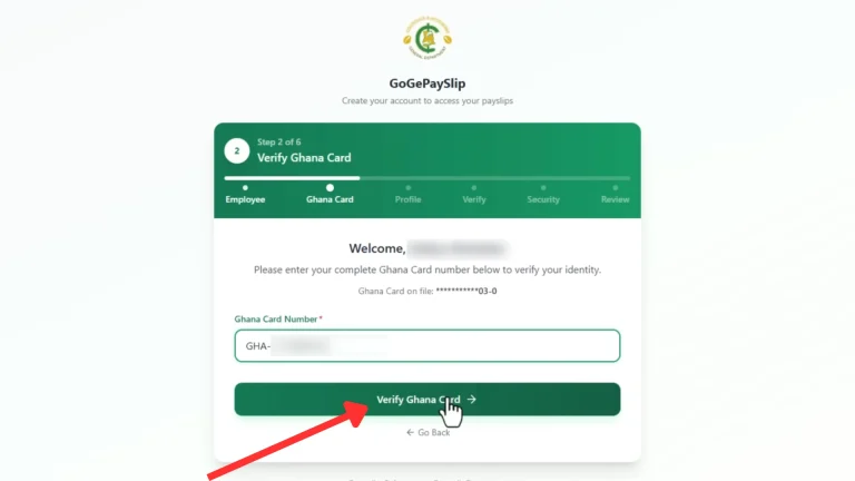 GoG ePay Services 4 GoG ePay Services registration page showing Ghana Card verification and Verify Ghana Card button