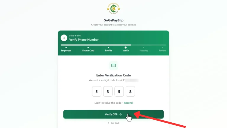GoG ePay Services 7 GoG ePay Services OTP verification page showing verification code fields and Verify OTP button