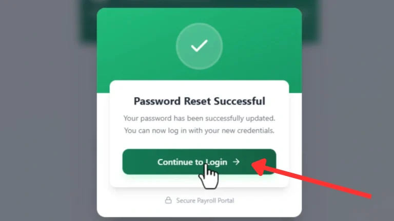 GoG ePayslip password reset successful message showing Continue to Login button