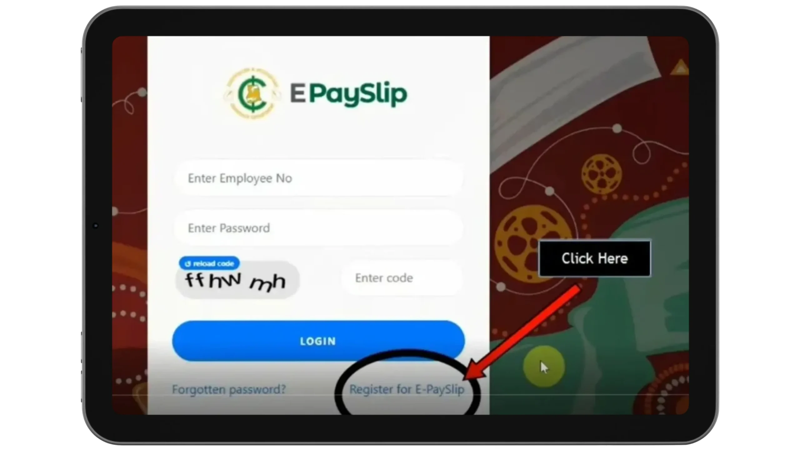 `GoG ePayslip Ghana register for ePayslip option on login page`
