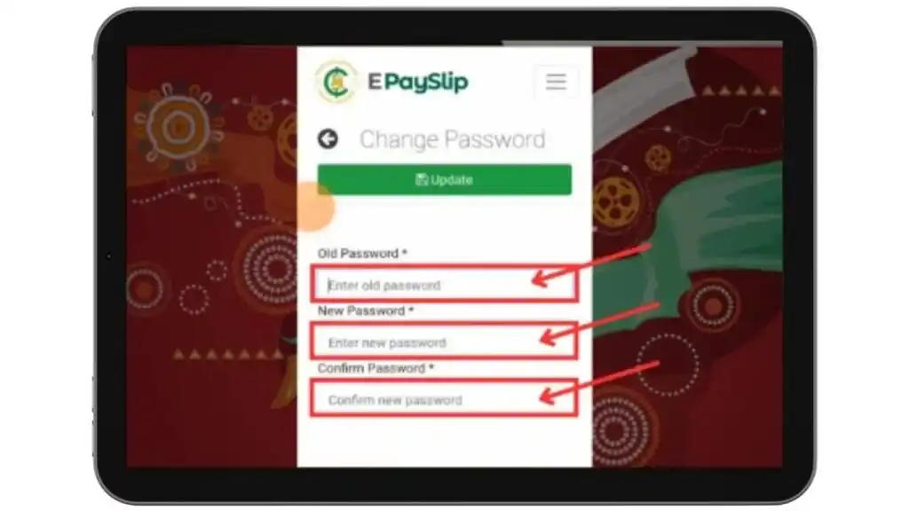 GoG ePayslip Ghana change password form with old and new password fields