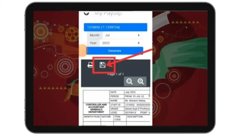 GoG ePayslip Ghana download payslip option on salary slip screen
